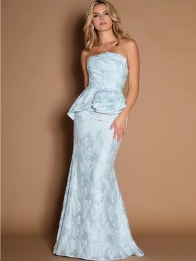 Azazie Atelier Amirah Pale Blue Strapless Prom Gown Mermaid Size 0 Lace